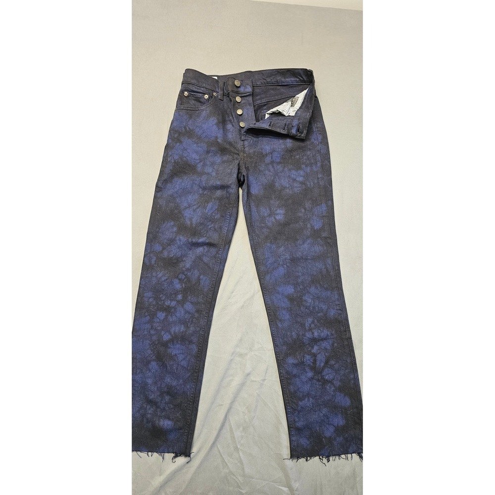 Gap Denim Cheeky Straight High Rise Tie Dye Jeans Blue Black Raw Hem‎ 26 2